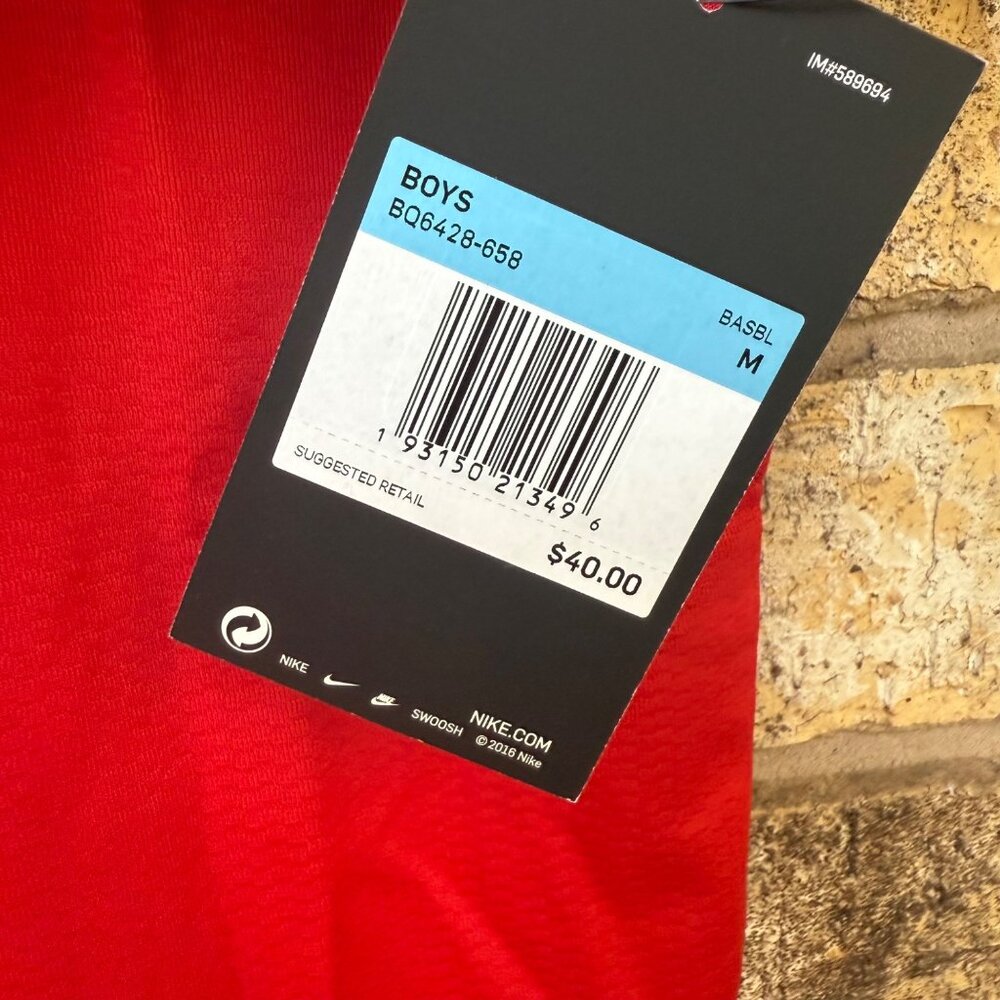 size Youth M Nike Boys Red white button Baseball Jersey Shirt Polyester $40 New, - Picture 2 of 4